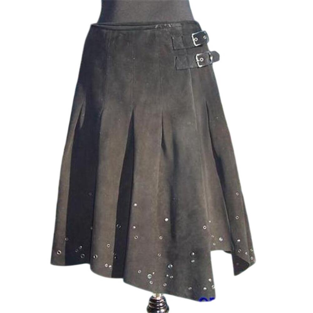 Donald Pliner Black Suede Skirt Lined Fit Flare Grommet Self Belt NWT $875 8/10 - Picture 4 of 10